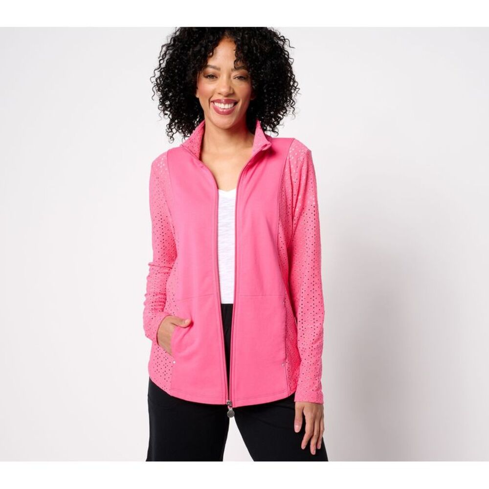 Sport Savvy Women's Plus Sz Jacket 1X Long-Sleeve Eyelet Mock-Neck Pink A644989